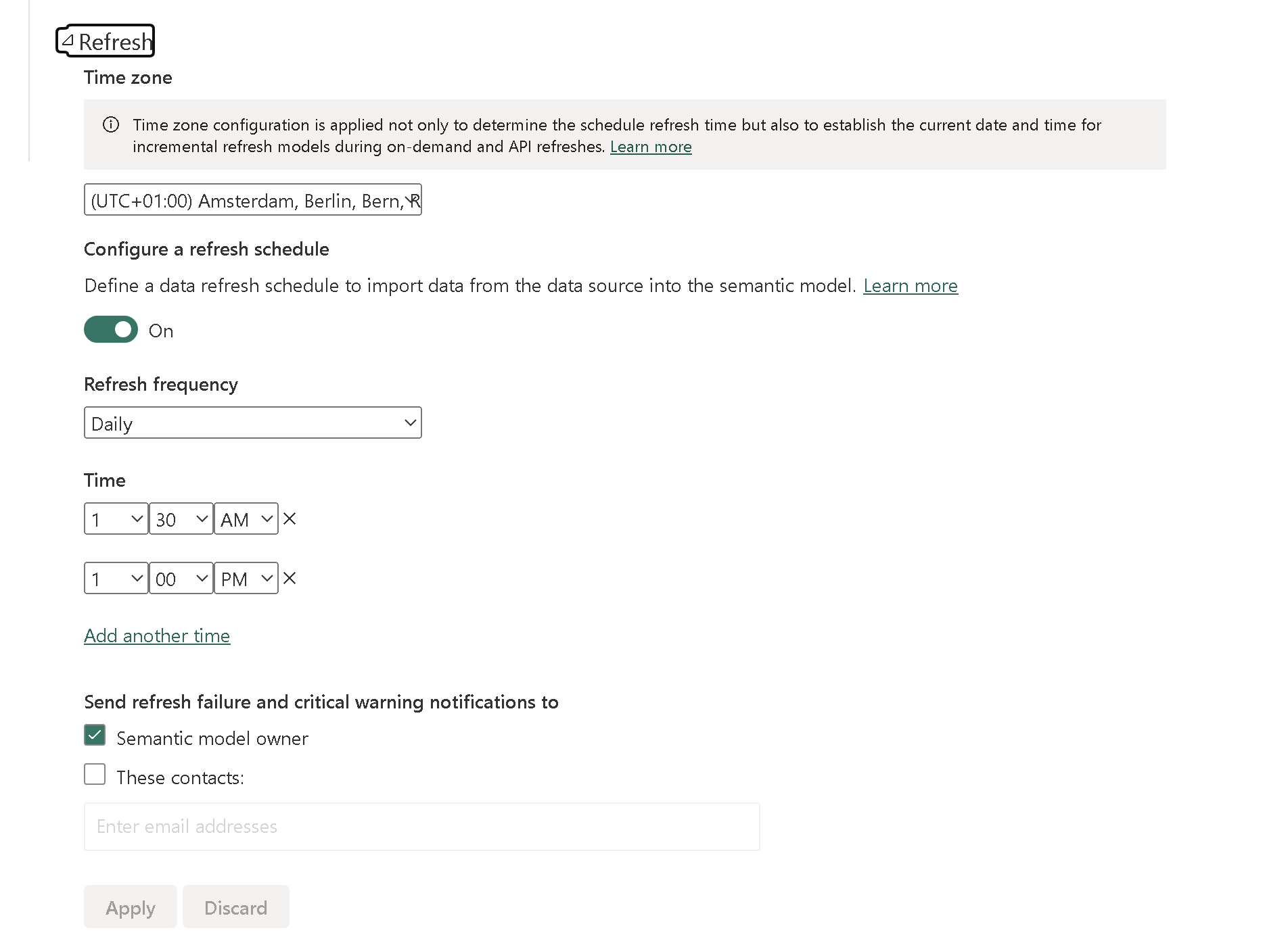 9- go down to refresh, select your timezone, and the schedule interval, and click apply.png